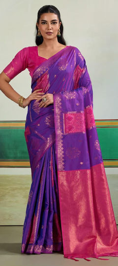Purple and Violet color Saree in Silk fabric with Weaving work