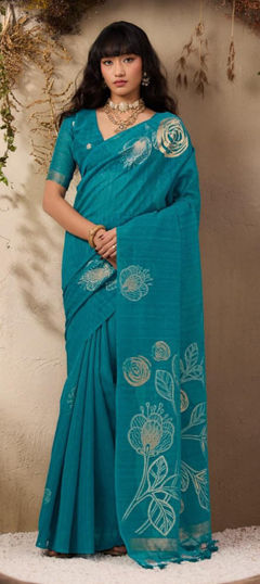 Blue color Saree in Art Silk fabric with Printed work