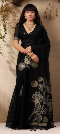 Black and Grey color Saree in Art Silk fabric with Printed work