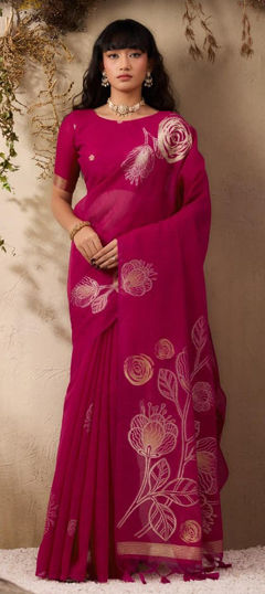 Pink and Majenta color Saree in Art Silk fabric with Printed work