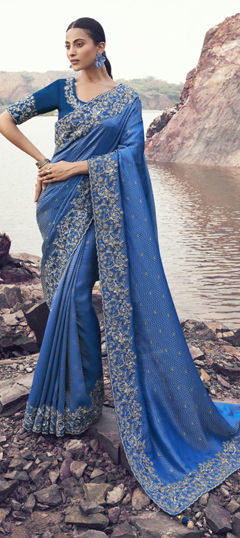 Blue color Saree in Viscose fabric with Embroidered, Resham, Sequence, Thread, Zari work