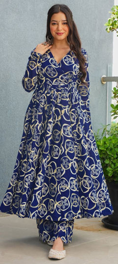 Blue color Salwar Kameez in Rayon fabric with Digital Print work