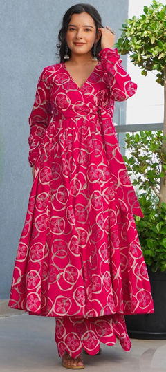 Pink and Majenta color Salwar Kameez in Rayon fabric with Digital Print work