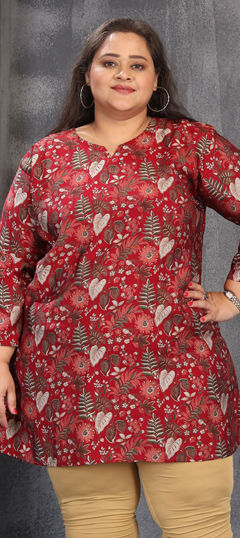 Red and Maroon color Kurti in Chanderi Silk fabric with Printed work