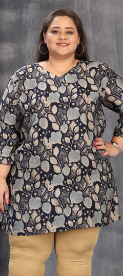 Blue color Kurti in Chanderi Silk fabric with Printed work