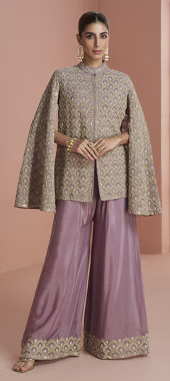 Pink and Majenta color Salwar Kameez in Chinon Silk fabric with Embroidered, Thread work
