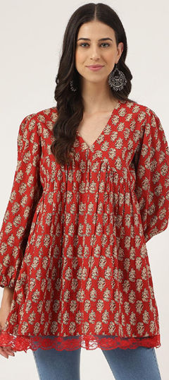 Red and Maroon color Kurti in Cotton fabric with Printed work