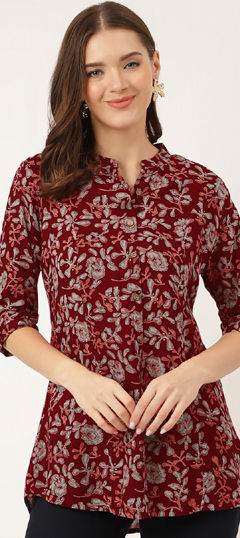 Red and Maroon color Kurti in Rayon fabric with Printed work