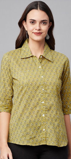 Green color Tops and Shirts in Cotton fabric with Printed work