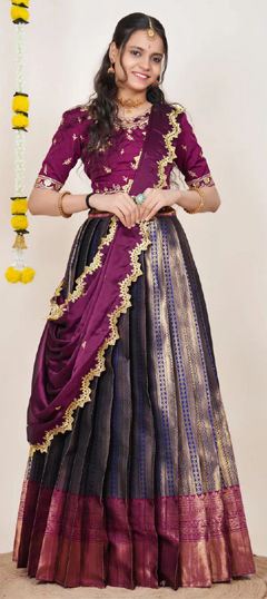 Multicolor color Lehenga in Kanjeevaram Silk fabric with Weaving, Zari work
