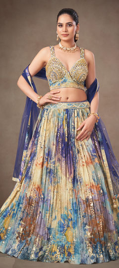 Multicolor color Lehenga in Tissue fabric with Embroidered, Printed, Sequence work