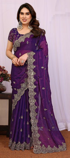 Purple and Violet color Saree in Chiffon fabric with Sequence work