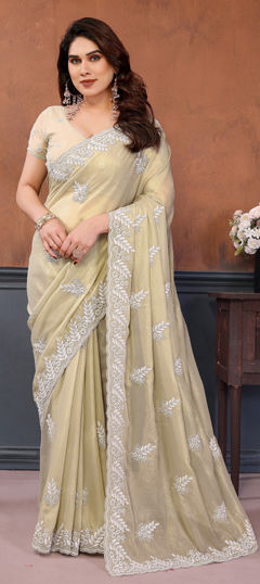 Green color Saree in Georgette fabric with Embroidered, Resham work