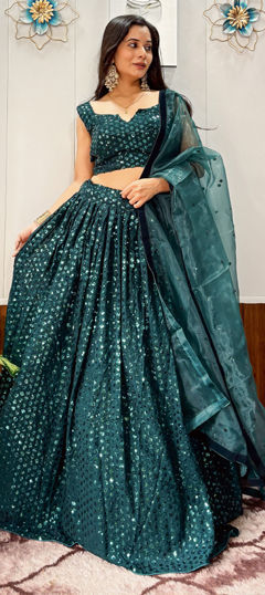 Blue color Lehenga in Georgette fabric with Sequence work