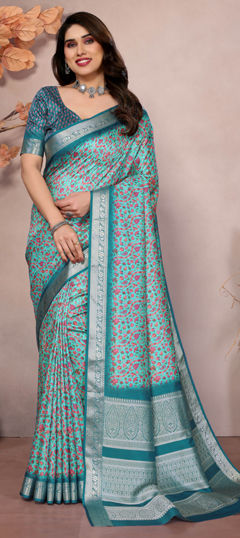 Blue color Saree in Art Silk fabric with Digital Print work