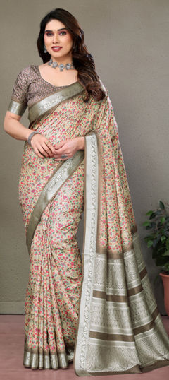 White and Off White color Saree in Art Silk fabric with Digital Print work