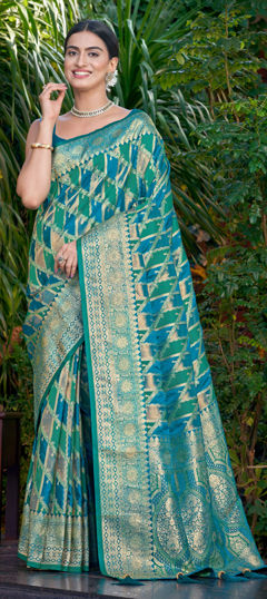 Blue color Saree in Banarasi Silk fabric with Weaving, Zari work