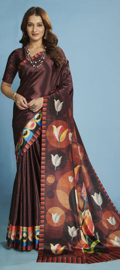 Purple and Violet color Saree in Crepe Silk fabric with Digital Print work
