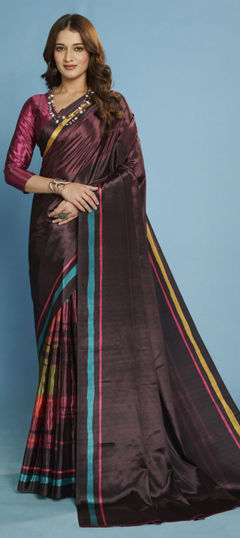 Purple and Violet color Saree in Crepe Silk fabric with Digital Print work