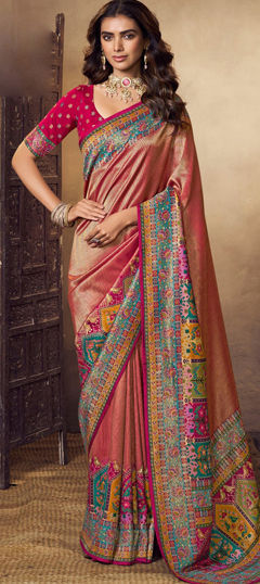 Red and Maroon color Saree in Viscose fabric with Printed work