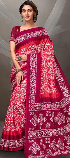 Pink and Majenta color Saree in Mul Cotton fabric with Printed work