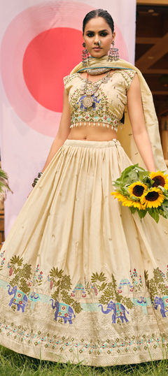 Beige and Brown color Lehenga in Shimmer fabric with Embroidered, Resham, Thread work