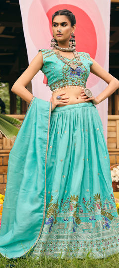 Blue color Lehenga in Shimmer fabric with Embroidered, Resham, Thread work