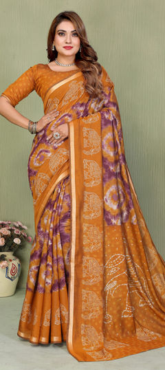 Multicolor color Saree in Cotton, Malmal fabric with Printed work