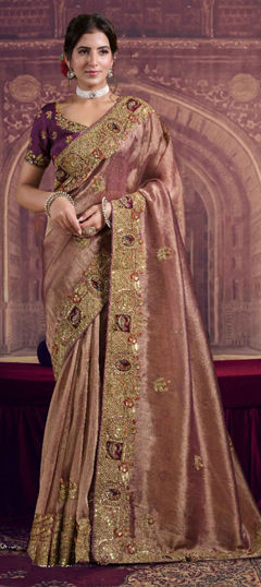 Purple and Violet color Saree in Georgette, Organza Silk fabric with Sequence work