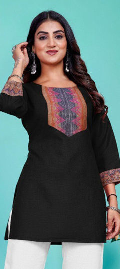 Black and Grey color Kurti in Cotton fabric with Weaving work
