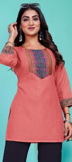 Pink and Majenta color Kurti in Cotton fabric with Weaving work