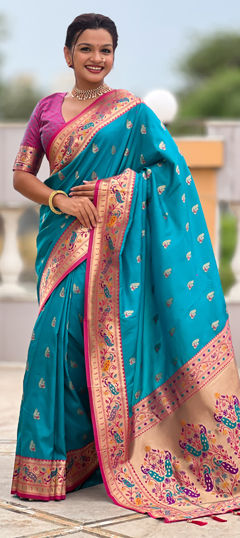Blue color Saree in Art Silk fabric with Weaving work