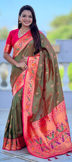 Green color Saree in Art Silk fabric with Weaving work