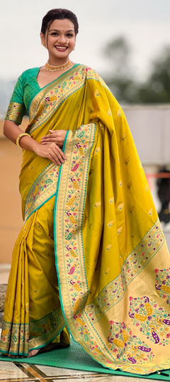 Green color Saree in Art Silk fabric with Weaving work