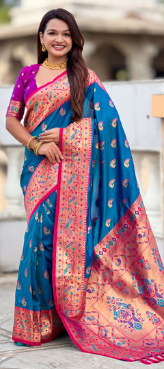 Blue color Saree in Jacquard fabric with Weaving work
