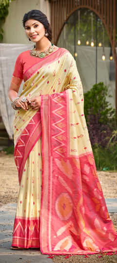 White and Off White color Saree in Art Silk fabric with Weaving work