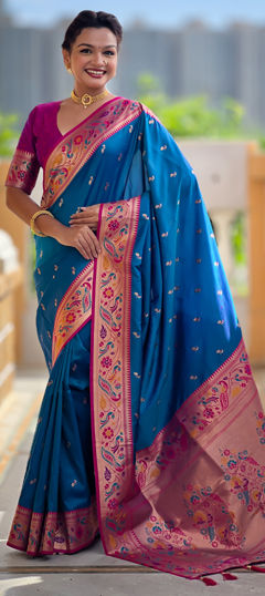Blue color Saree in Art Silk fabric with Weaving work