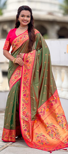 Green color Saree in Art Silk fabric with Weaving work