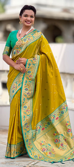 Green color Saree in Art Silk fabric with Weaving work