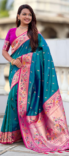 Green color Saree in Art Silk fabric with Weaving work