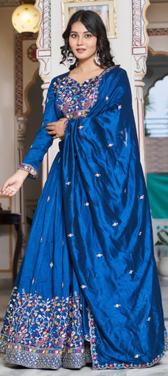 Blue color Ready to Wear Lehenga in Silk fabric with Embroidered, Sequence, Thread work