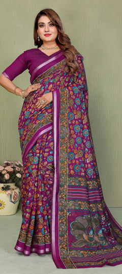 Multicolor color Saree in Mul Cotton fabric with Printed work