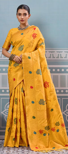 Yellow color Saree in Art Silk fabric with Weaving work