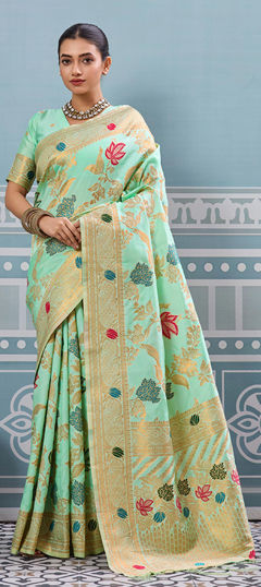 Green color Saree in Art Silk fabric with Weaving work
