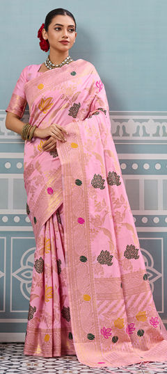 Pink and Majenta color Saree in Art Silk fabric with Weaving work