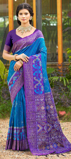 Blue color Saree in Art Silk fabric with Weaving work