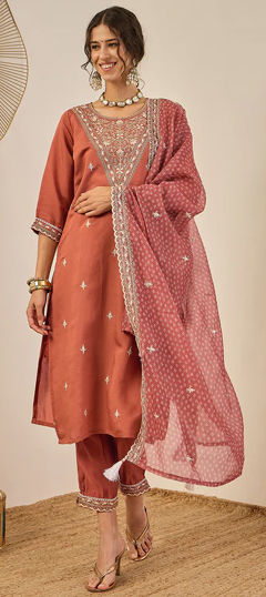 Pink and Majenta color Salwar Kameez in Rayon, Viscose fabric with Embroidered work