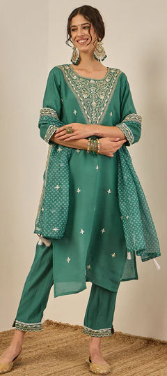 Blue color Salwar Kameez in Rayon, Viscose fabric with Embroidered work