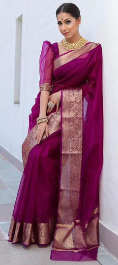 Pink and Majenta color Saree in Organza Silk fabric with Weaving work