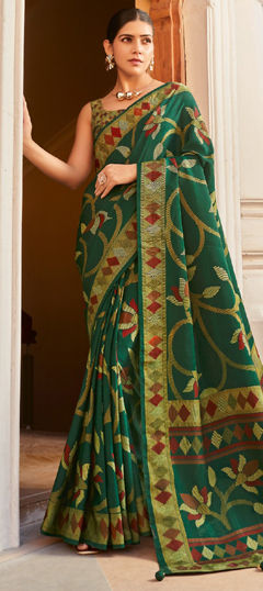 Green color Saree in Silk fabric with Weaving work